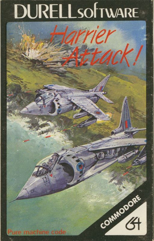 Harrier Attack box art for Commodore 64